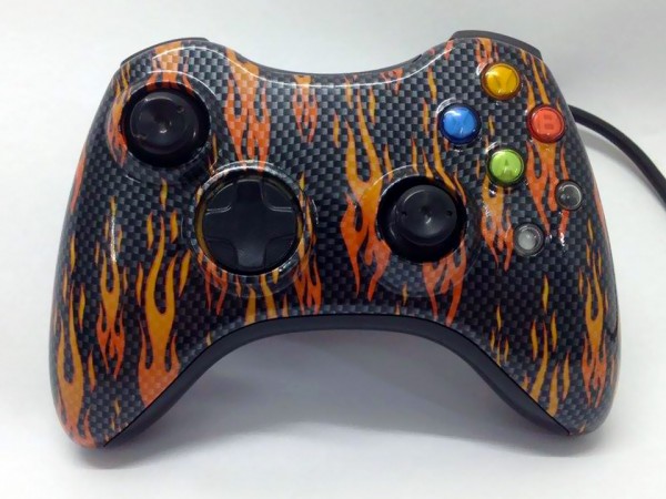Xbox controller with carbon fibre flame hydrographics